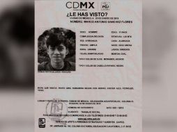 La manifestación para demandar información del paradero de Marco Antonio iniciará en el Ángel de la Independencia a las 13:00 horas de este domingo. ESPECIAL/PGJ