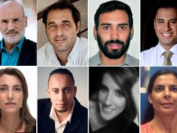 Los ganadores. De izquierda a derecha, Fernando Aramburu, Juan Roberto Mascardi, Julio Batista Rodríguez, Alexánder Rivera, Patrícia Toledo de Campos, Santiago Saldarriaga, Alicia Hernández Sánchez y Rute Isabel da Silva. EFE