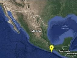 Mapa proporcionado por el Servicio Sismológico Nacional que señala el sitio exacto del epicentro. TWITTER/@SSNMexico
