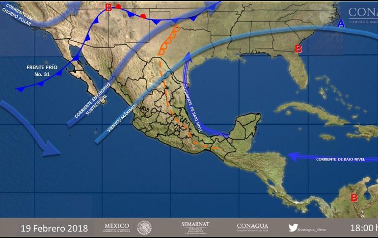Pronostican lluvias fuertes con puntuales muy fuertes en el norte de Durango, oriente y sureste de Sonora, norte de Sinaloa y Chihuahua. TWITTER / @conagua_clima