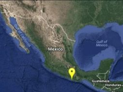 Imagen proporcionada por el Sismológico Nacional que muestra la ubicación del epicentro. TWITTER/@SSNMexico