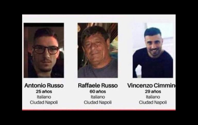 Raffaele Russo, Vincenzo Cimmino y Antonio Russo, los tres italianos desaparecidos desde el pasado 31 de enero en Jalisco. EFE / ARCHIVO
