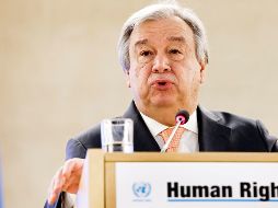 El secretario general de Naciones Unidas, Antonio Guterres, emite un discurso durante la inauguración de la 37a sesión del Consejo de Derechos Humanos de la ONU. EFE/S. Di Noffi