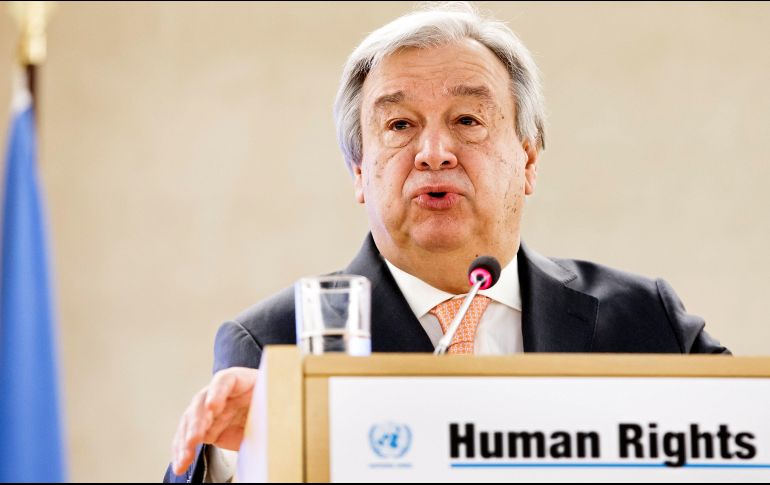 El secretario general de Naciones Unidas, Antonio Guterres, emite un discurso durante la inauguración de la 37a sesión del Consejo de Derechos Humanos de la ONU. EFE/S. Di Noffi