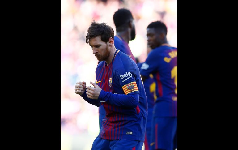 Lionel Messi, del Barcelona, baila al celebrar su gol ante el Atlético de Bilbao, en partido de la Liga española disputado en Barcelona. AP/M. Fernández