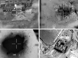 Combinación de imágenes proporcionadas por el Ejército israelí que muestra una vista aérea del bombardeo. AFP/Ejército de Israel