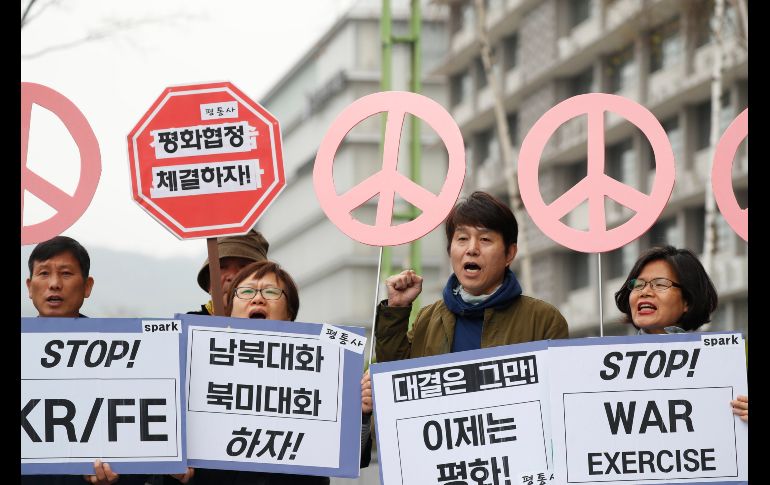 El inicio de los ejercicios militares provocó la realización de manifestaciones oponiéndose a estos. EFE / J- Heon-Kyun
