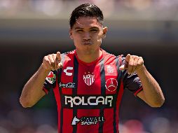 Martín Barragán, del Necaxa, celebra el gol de los hidrocálidos, al minuto 59. MEXSPORT/ O. Aguilar