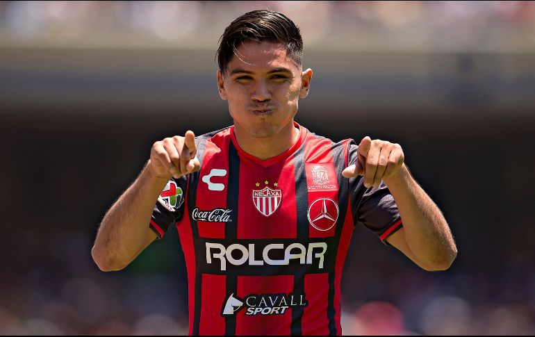 Martín Barragán, del Necaxa, celebra el gol de los hidrocálidos, al minuto 59. MEXSPORT/ O. Aguilar