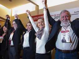 Durante el arranque de campaña electoral la morenista aprovechó para presentar a su equipo que se integra por casi 200 personas. NTX/ J. Espinosa