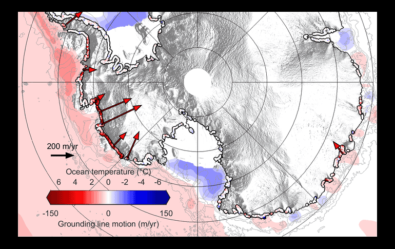 La gráfica muestra el desplazamiento de hielo vista desde el satélite CrioSat-2. ESPECIAL / www.esa.int