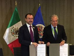 El acuerdo fue suscrito por el secretario de Relaciones Exteriores de México, Luis Videgaray, y el secretario general de la OEA, Luis Almagro en el marco de la Cumbre de las Américas. TWITTER / @SRE_mx