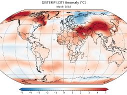Marzo 2018 resgistró 0.89 grados celsius más cálido que la temperatura promedio de ese mes de 1951 a 1980. TWITTER / @NASAGISS