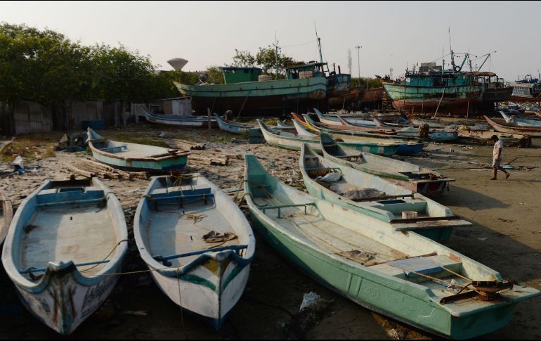 Pescadores caminan en el puerto Kasimedu, en la ciudad india de Chennai. En la costa este se impuso una veda de 61 días para proteger la temporada de reproducción de peces. AFP/A. Sankar