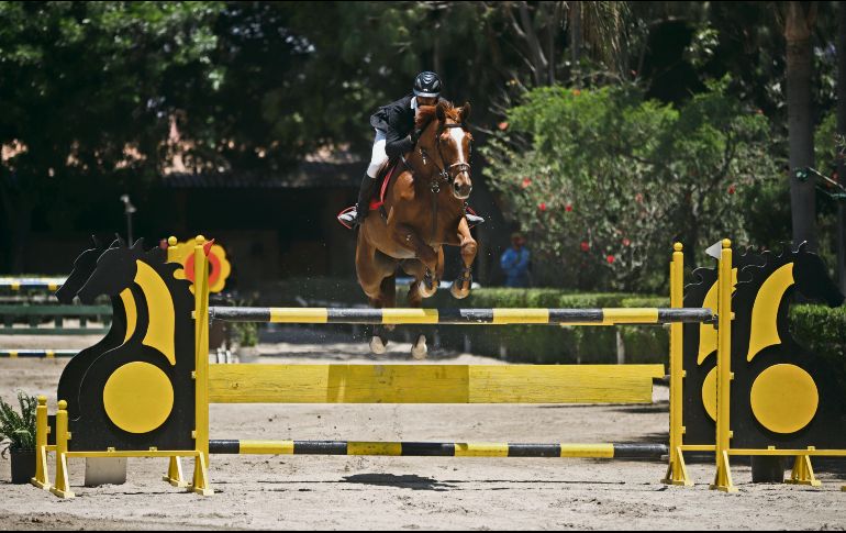 Prueba libre a 1.30 metros. Martín Alejandro Jiménez monta a “”Hechicero”, con quien finalizó en el tercer lugar ayer en el Guadalajara Jockey Club. EL INFORMADOR/F. Atilano