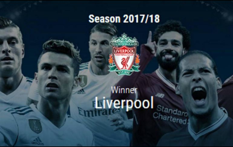 Por alguna razón, el sitio web oficial dio como ganador al Liverpool, a tres semanas de que dispute la final contra el Real Madrid. ESPECIAL /