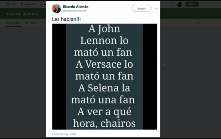 Tuit de Ricardo Alemán provoca polémica en redes sociales