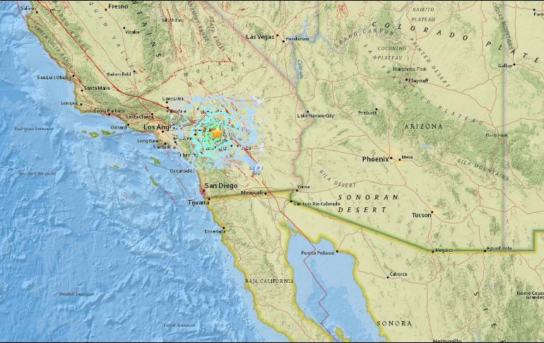 El epicentro del temblor se localizó 11 kilómetros al norte de Cabazon, una localidad próxima a Palm Springs, y su profundidad fue de 13.8 kilómetros. ESPECIAL / earthquake.usgs.gov