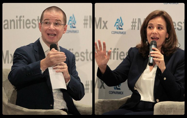 Margarita Zavala y Ricardo Anaya coincidieron por la mañana en el foro Diálogos Manifiesto México organizado por Coparmex. EFE / M. Guzmán