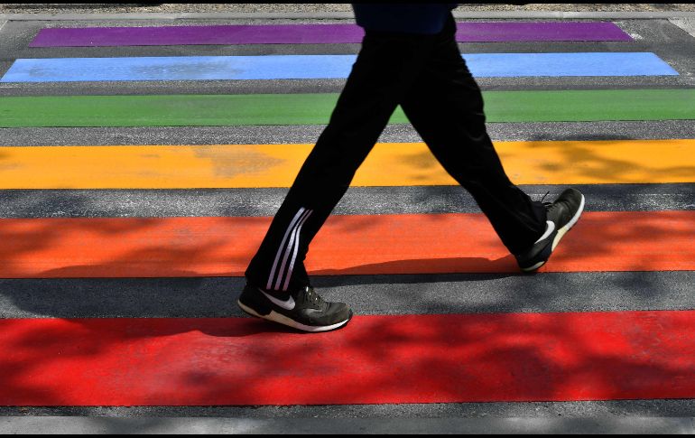 Un cruce peatonal adornado con los colores del arcoíris en Perigueux, Francia, forma parte de los eventos conmemorativos del Día internacional contra la homofobia. AFP/G. Gobet