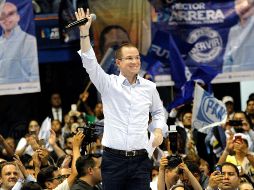 Ricardo Anaya encabezó un mitin en el gimnasio Juan de la Barrera, en la delegación Benito Juárez de la Ciudad de México. NOTIMEX/J. Lira