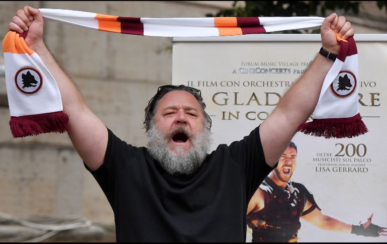 El actor Russell Crowe posa en un evento promocional en Roma de la proyección de la película 