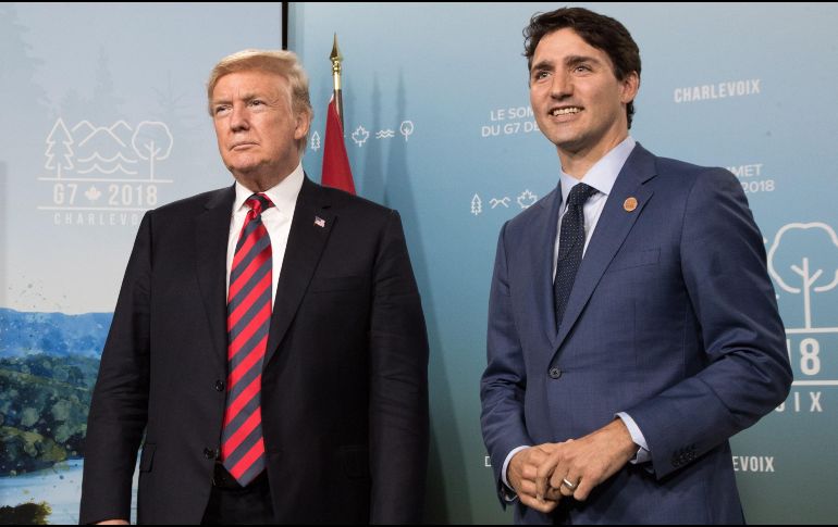 Donald Trump y Justin Trudeu comparecen ante los medios en el marco de la cumbre del G-7. EFE/T. Quenette