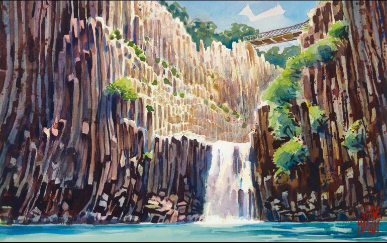Los prismas son una formación de basalto espectacular, y para agregarle más belleza, está “copeteado” por un salto de agua que proviene de la presa de San Antonio Regla y Azul. ESPECIAL / J. Monroy