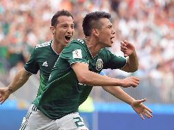 Lozano anotó el tanto que le dio la victoria al equipo tricolor frente al europeo en su primer partido en el Mundial de Rusia 2018. EFE / P. Powell