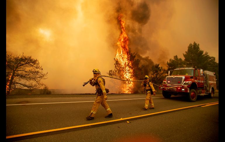 Bomberos combaten un incendio cerca de una autopista en Clearlake Oaks, California. AP/n. Berger
