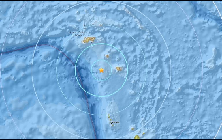 El USGS situó el hipocentro a 59 kilómetros de profundidad bajo el lecho marino y a 742 kilómetros al este sureste de Honiara. ESPECIAL/USGS