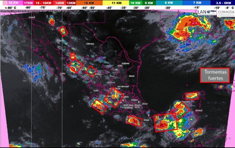 El temporal se debe al paso de la onda tropical número 17 que se localizará al suroeste de las costas de Jalisco y número 18 a su paso por la Península de Yucatán. TWITTER / @conagua_clima