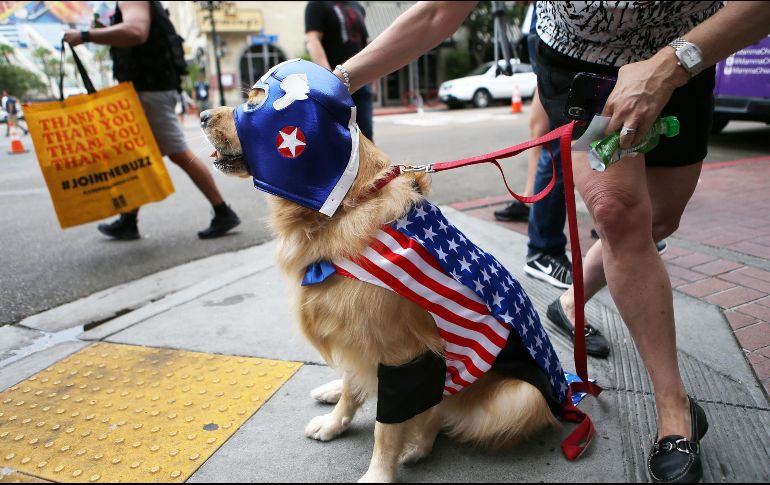 Un perro asiste disfrazado de Capitán América. AFP /M. Tama