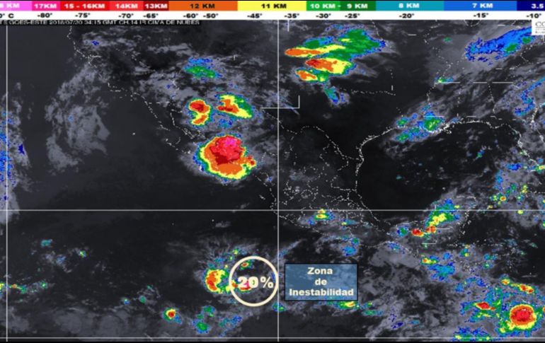 La zona de baja presión tiene 20 por ciento de potencial para desarrollo ciclónico en 48 horas. CORTESÍA/CONAGUA
