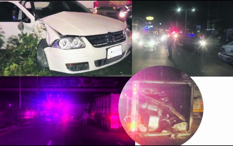 El vehículo de Marín se subió al camellón central de López Mateos. Ésto y la volcadura del camión obstruyeron varios carriles de la avenida. ESPECIAL