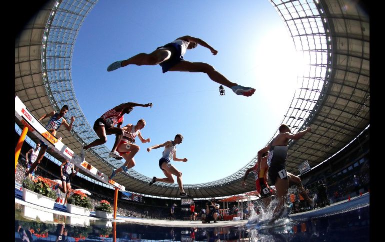Atletas compiten en la prueba de los 3000 metros obstáculos masculinos en los Campeonatos de Europa de Atletismo en Berlín, Alemania. EFE/C. Bruna
