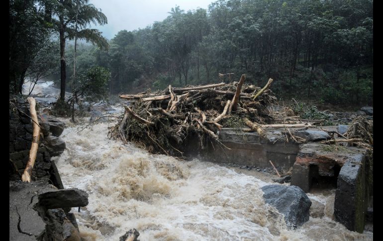 Agua corre tras fuertes lluvias y un alud en Kozhikode, India. Los deslizamientos de tierra han dejado más de 10 muertos en el sur del país. AP
