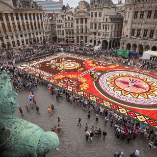 Bruselas decora plaza histórica con alfombra floral mexicana