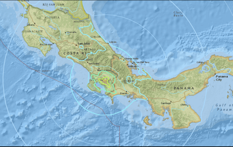 El movimiento telúrico fue sentido en las provincias panameñas de Chiriquí y Bocas del Toro, ambas fronterizas con Costa Rica, donde se registró el epicentro. ESPECIAL / earthquake.usgs.gov