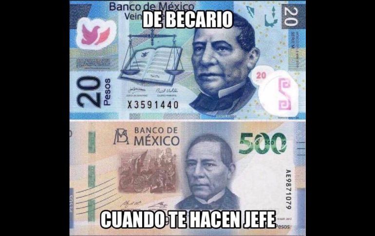 El Banco de México reveló este lunes el nuevo billete de 500 pesos con la imagen de Benito Juárez y los usuarios de redes sociales reaccionaron con humor y con propuestas de otros personajes. ESPECIAL/FACEBOOK