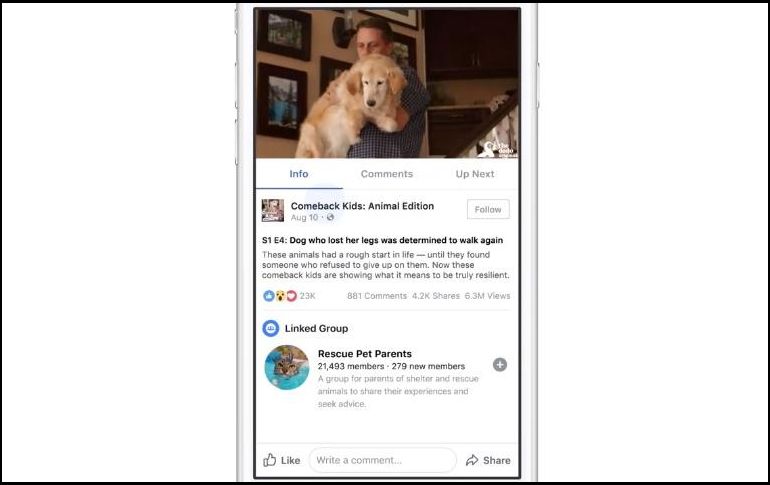 Facebook Watch agrupa todo el contenido de video dentro de una sola pestaña, así cuando los usuarios ingresen a su teléfono en Android o iOS, verán en la barra de menú un nuevo icono. FACEBOOK/