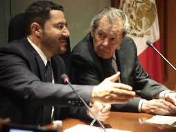 Martí Batres, presidente del Senado, y Porfirio Muñoz Ledo, presidente de la Cámara de Diputados, durante una conferencia de prensa. SUN/A. Ojeda