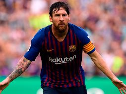 Feroz capitán. Messi contribuyó con un doblete al aplastante triunfo blaugrana. AFP/L. Gene
