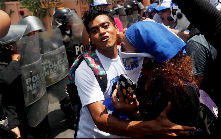 Tras realizar una marcha por barrios del este de Managua, los manifestantes se mostraron 