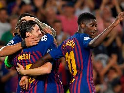 Messi celebra uno de sus tantos marcados en el partido de la primera jornada de la Liga de Campeones. AFP / L. Gene
