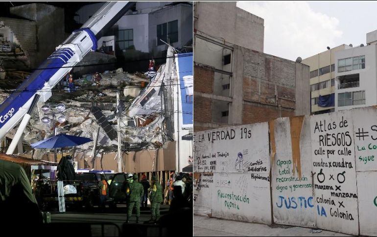 Antes y después. Aún hay edificios que no han sido edificados tras el sismo. EFE/S. Gutiérrez/J. Méndez