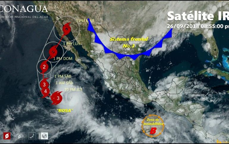 Lo más probable es que la lluvia más intensa en el suroeste de California, de ocurrir, se registre el lunes por la noche y el martes temprano. TWITTER/ @conagua_clima
