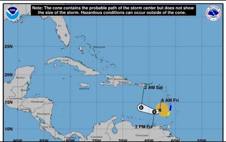 Imagen cedida por el Centro Nacional de Huracanes que muestra el pronóstico de tres días de 