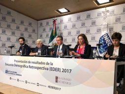 Miembros del Inegi presentan los resultados de la Encuesta Demográfica Retrospectiva (EDER) 2017. TWITTER/@INEGI_INFORMA