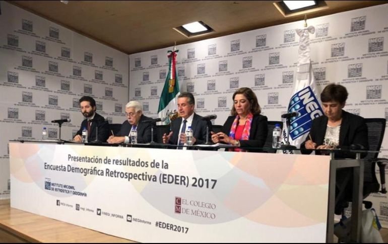 Miembros del Inegi presentan los resultados de la Encuesta Demográfica Retrospectiva (EDER) 2017. TWITTER/@INEGI_INFORMA